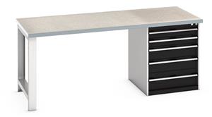 Bott Cubio Pedestal Bench with Lino Top & 5 Drawers - 2000mm Wide  x 900mm Deep x 840mm High. Workbench consists of the following components... 840mm High Benches